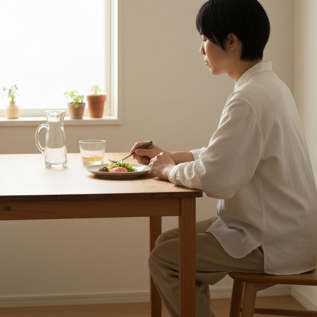 Person enjoying a meal in a calm home environment